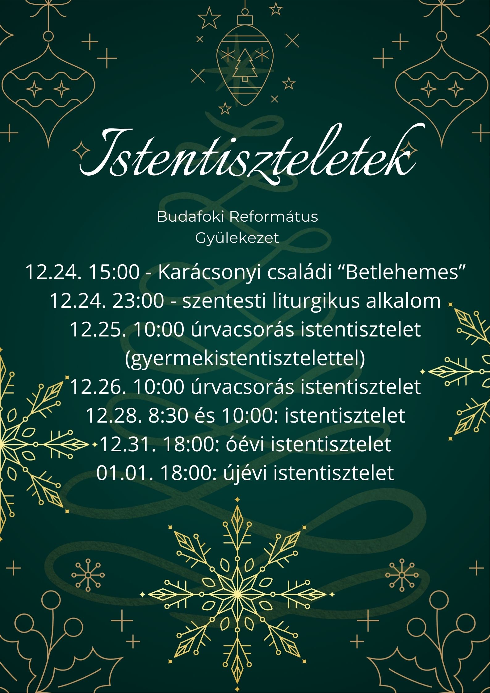 Karácsony istentiszteletek 2025